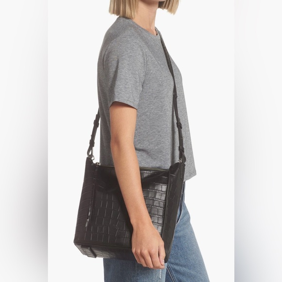 All Saints Authentic Kita Croc Embossed Leather Shoulder/Crossbody Bag - Picture 2 of 8